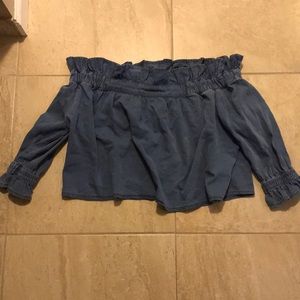 ASOS OFF THE SHOULDER SLEEVE DENIM TOP